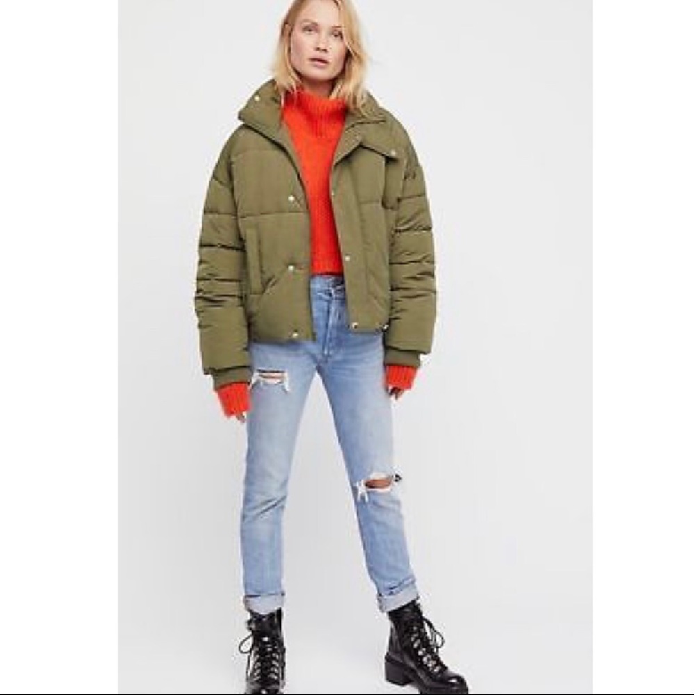 Free People Cold Rush Puffer Jacket - Moss - M